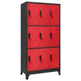 Modern çelik dolap, antrasit ve kırmızı, 90 x 45 x 180 cm, kilitlenebilir kapı, havalandırma delikleri, ofis ve ev için uzun ömürlü metal depolama alanı, organizasyon için geniş alan