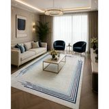 Modern Çerçeve Desen Baskılı Kaymaz Yıkanabilir Salon Oturma Odası Mutfak Balkon Halısı Yolluk 200 X 300 Cm Mavi