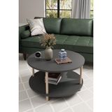 Modern Çift Katlı 60 cm Orta Sehpa Yuvarlak Ahşap Ayaklı Salon Sehpası - Antrasit