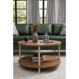 Modern Çift Katlı 60 cm Orta Sehpa Yuvarlak Ahşap Ayaklı Salon Sehpası - Atlantik Çam