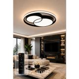 Modern Çift Yuvarlak Model Plafonyer Led Avize Tavan Model 3 Renk Avize Salon Led Lambası Kumandalı