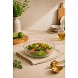 Modern Çizgi Desenli Cam Salata Kasesi Meyve Sunumluk Kase Orta Boy 21 Cm