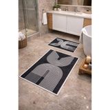 Modern Çizgili Çerçeve Banyo Paspası Kaydırmaz Tabanlı Yumuşak 2’li Set Gri