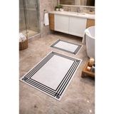 Modern Çizgili Çerçeve Banyo Paspası Kaydırmaz Tabanlı Yumuşak 2’Li Set