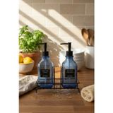 Modern Çizgili Desenli Cam Ikili Sıvı Sabunluk & Deterjanlık Seti, Mavi - 500 Ml Cam Sabunluk