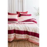 Modern Çizgili Nevresim Takımı Çift Kişilik Çarşafı Lastikli - Koyu Pembe - Mürdüm - 200 x 220 cm
