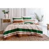 Modern Çizgili Nevresim Takımı Çift Kişilik Çarşafı Lastikli - Yeşil - Krem - 200 x 220 cm