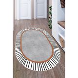 Modern Çizgili Oval Dijital Baskılı Kaymaz Taban Yıkanabilir Halı Salon Oturma Odası Antre Hol Halısı 100 X 300 Cm Gri