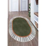 Modern Çizgili Oval Dijital Baskılı Kaymaz Taban Yıkanabilir Halı Salon Oturma Odası Antre Hol Halısı 100 X 300 Cm Yeşil