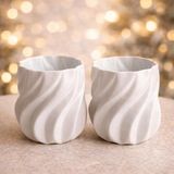 Modern Dalga Tasarım Saksı, Dekoratif Mini Çiçeklik, 9x9 cm, 2'li Set, Salon ve Ofis İçin, 4 Farklı Renk Seçeneği (Beyaz)