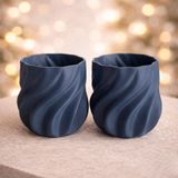 Modern Dalga Tasarım Saksı, Dekoratif Mini Çiçeklik, 9x9 cm, 2'li Set, Salon ve Ofis İçin, 4 Farklı Renk Seçeneği (Gri)