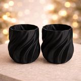 Modern Dalga Tasarım Saksı, Dekoratif Mini Çiçeklik, 9x9 cm, 2'li Set, Salon ve Ofis İçin, 4 Farklı Renk Seçeneği (Siyah)
