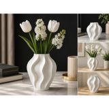 Modern Dalgalı Dekoratif Vazo – Masa ve Raf Süsü | Beyaz Mat Finish, Dalgalı Tasarım, Hafif Plastik, Masa Üstü Dekor, Çiçeklik Vazo