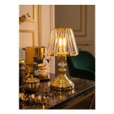 Modern Dekoratif Gold Mini Metal Ayaklı Kristal Taşlı Kristal Konik Şapkalı Abajur Masa Lambası