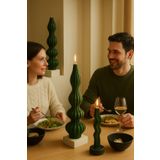 Modern Dekoratif Mum Seti, El Yapımı, Yeşil Renk, 2 Parça, Rustik Tasarım, 20cm Yükseklik