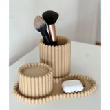 Modern Dekoratif Organizer Seti | Makyaj Fırça Standı ve Masa Üstü Tepsi - Bej