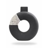 Modern Dekoratif Seramik Vazo, Siyah Halka (Donut) Tasarım, Minimalist Masa ve Salon Dekoru, Ev Ofis Raf Süsü, Pampas Otu ve Kuru Çiçek Vazosu