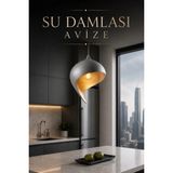 Modern Dekoratif Su Damlası Avize Beyaz LED Ampul Hediyeli - 1 - Gri