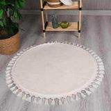 Modern Dekoratif Yuvarlak Puffy Pelus Ponpon Sacakli Salon Oturma Odasi Halisi Krem