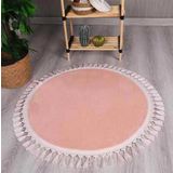 Modern Dekoratif Yuvarlak Puffy Pelus Ponpon Sacakli Salon Oturma Odasi Halisi Pembe