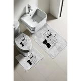 Modern Desenli Dijital Baskı 3’Lü Banyo Paspas Takımı Yıkanabilir Kaymaz Tabanlı Klozet Takımı Klz0003 Renkli 60 X 90