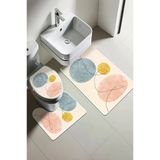 Modern Desenli Dijital Baskı 3’Lü Banyo Paspas Takımı Yıkanabilir Kaymaz Tabanlı Klozet Takımı Klz0005 Renkli 60 X 90