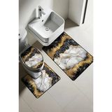 Modern Desenli Dijital Baskı 3’Lü Banyo Paspas Takımı Yıkanabilir Kaymaz Tabanlı Klozet Takımı Klz0007 Renkli 60 X 90