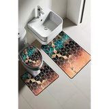 Modern Desenli Dijital Baskı 3’Lü Banyo Paspas Takımı Yıkanabilir Kaymaz Tabanlı Klozet Takımı Klz0014 Renkli 60 X 90