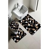 Modern Desenli Dijital Baskı 3’Lü Banyo Paspas Takımı Yıkanabilir Kaymaz Tabanlı Klozet Takımı Klz0016 Renkli 60 X 90