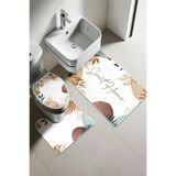 Modern Desenli Dijital Baskı 3’Lü Banyo Paspas Takımı Yıkanabilir Kaymaz Tabanlı Klozet Takımı Klz0022 Renkli 60 X 90