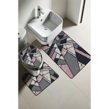 Modern Desenli Dijital Baskı 3’Lü Banyo Paspas Takımı Yıkanabilir Kaymaz Tabanlı Klozet Takımı Klz0026 Renkli 60 X 90