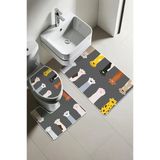 Modern Desenli Dijital Baskı 3’Lü Banyo Paspas Takımı Yıkanabilir Kaymaz Tabanlı Klozet Takımı Klz0027 Renkli 60 X 90