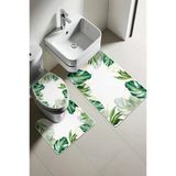 Modern Desenli Dijital Baskı 3’Lü Banyo Paspas Takımı Yıkanabilir Kaymaz Tabanlı Klozet Takımı Klz0028 Renkli 60 X 90