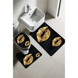 Modern Desenli Dijital Baskı 3’Lü Banyo Paspas Takımı Yıkanabilir Kaymaz Tabanlı Klozet Takımı Klz0029 Renkli 60 X 90