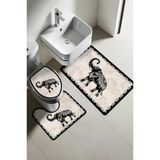Modern Desenli Dijital Baskı 3’Lü Banyo Paspas Takımı Yıkanabilir Kaymaz Tabanlı Klozet Takımı Klz0030 Renkli 60 X 90
