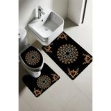 Modern Desenli Dijital Baskı 3’Lü Banyo Paspas Takımı Yıkanabilir Kaymaz Tabanlı Klozet Takımı Klz0032 Renkli 60 X 90