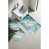 Modern Desenli Dijital Baskı 3’Lü Banyo Paspas Takımı Yıkanabilir Kaymaz Tabanlı Klozet Takımı Klz0052 Renkli 60 X 90