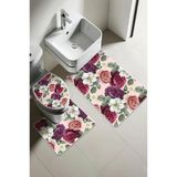 Modern Desenli Dijital Baskı 3’Lü Banyo Paspas Takımı Yıkanabilir Kaymaz Tabanlı Klozet Takımı Klz0053 Renkli 60 X 90