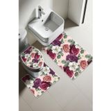 Modern Desenli Dijital Baskı 3’lü Banyo Paspas Takımı Yıkanabilir Kaymaz Tabanlı Klozet Takımı KLZ0053