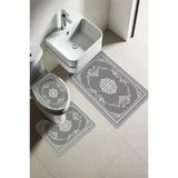 Modern Desenli Dijital Baskı 3’Lü Banyo Paspas Takımı Yıkanabilir Kaymaz Tabanlı Klozet Takımı Klz0057 Renkli 60 X 90