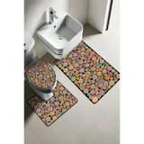 Modern Desenli Dijital Baskı 3’Lü Banyo Paspas Takımı Yıkanabilir Kaymaz Tabanlı Klozet Takımı Klz0059 Renkli 60 X 90