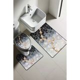 Modern Desenli Dijital Baskı 3’Lü Banyo Paspas Takımı Yıkanabilir Kaymaz Tabanlı Klozet Takımı Klz0061 Renkli 60 X 90
