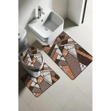 Modern Desenli Dijital Baskı 3'Lü Banyo Paspas Takımı Yıkanabilir Kaymaz Tabanlı Klozet Takımı Klz0064 Renkli 60 X 90