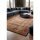 Modern Desenli Turuncu/taba Vintage Dokuma Taban Dijital Baskılı Halı - 75 x 300 cm