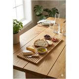 Modern Doğal Bambu Oluklu Sunum Tepsisi 39x17 cm - Şık Peynir Tabağı, Kahvaltı ve Banyo Dekor Objesi