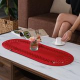 Modern Doğal Jüt Dokuma Masa Örtüsü, Örgülü Sehpa Yolluğu, Oval Masa Örtüsü Yemek Masası veya Teras için (Kırmızı)