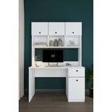 Modern Dolaplı Çekmeceli Kitaplıklı Çalışma Masası %100 Mdf Bilgisayar Ofis Ders Masası ÇM04 - Beyaz - 120 x 180 x 50