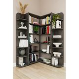 Modern Dönebilen Ayarlanabilir Raflı Ev Ofis Kitaplık %100 Mdf Dekoratif Kütüphane Kitaplık Dk01 Koyu Gri