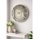 Modern Duvar Saati, Gold Rakamlar, Gümüş Ayna Yüzey, 40 cm Çap, MDF Gövde, Beyaz Ahşap Detaylar