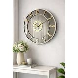 Modern Duvar Saati, Gold Rakamlar, Gümüş Ayna Yüzey, 40 cm Çap, MDF Gövde, Beyaz Ahşap Detaylar